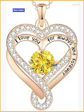 Sterling Silver Infinity Heart Pendant Necklace with Birthstone